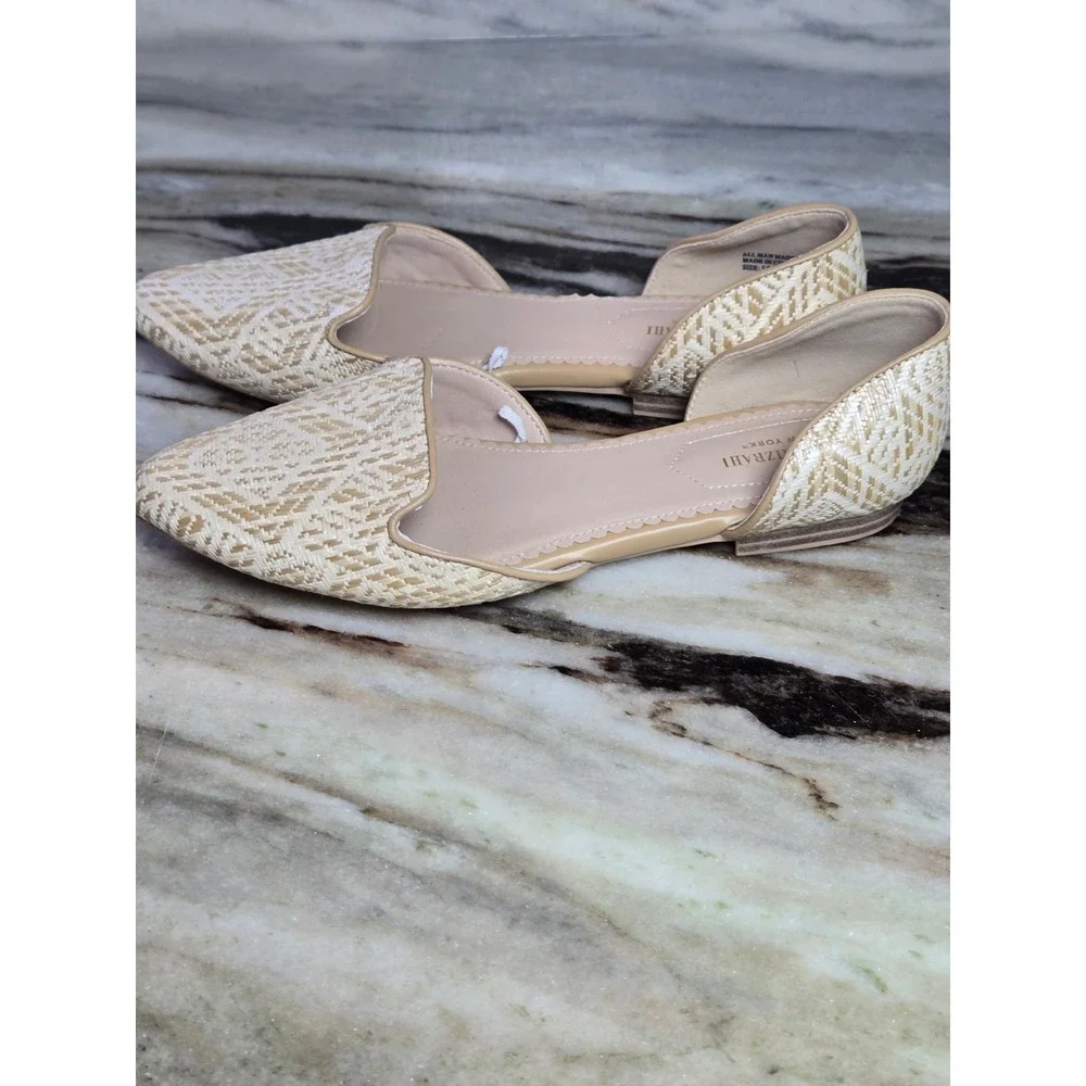 Isaac Mizrahi New‎ York Woven Geometric d'Orsay Pointed Toe Flats Beige Cream 10